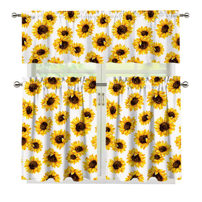 Sunflower Polka Dot Pattern Print 3 Piece Kitchen Curtains