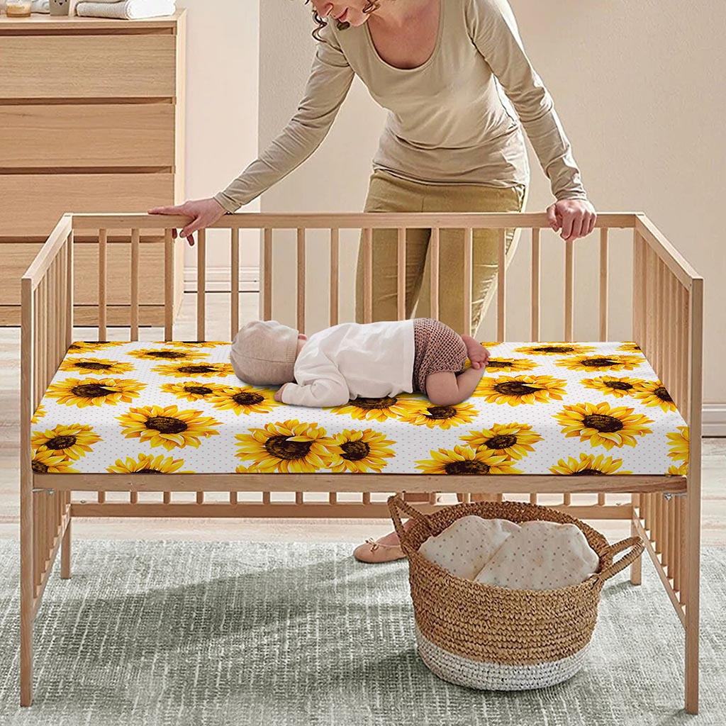 Sunflower Polka Dot Pattern Print Baby Crib Sheet