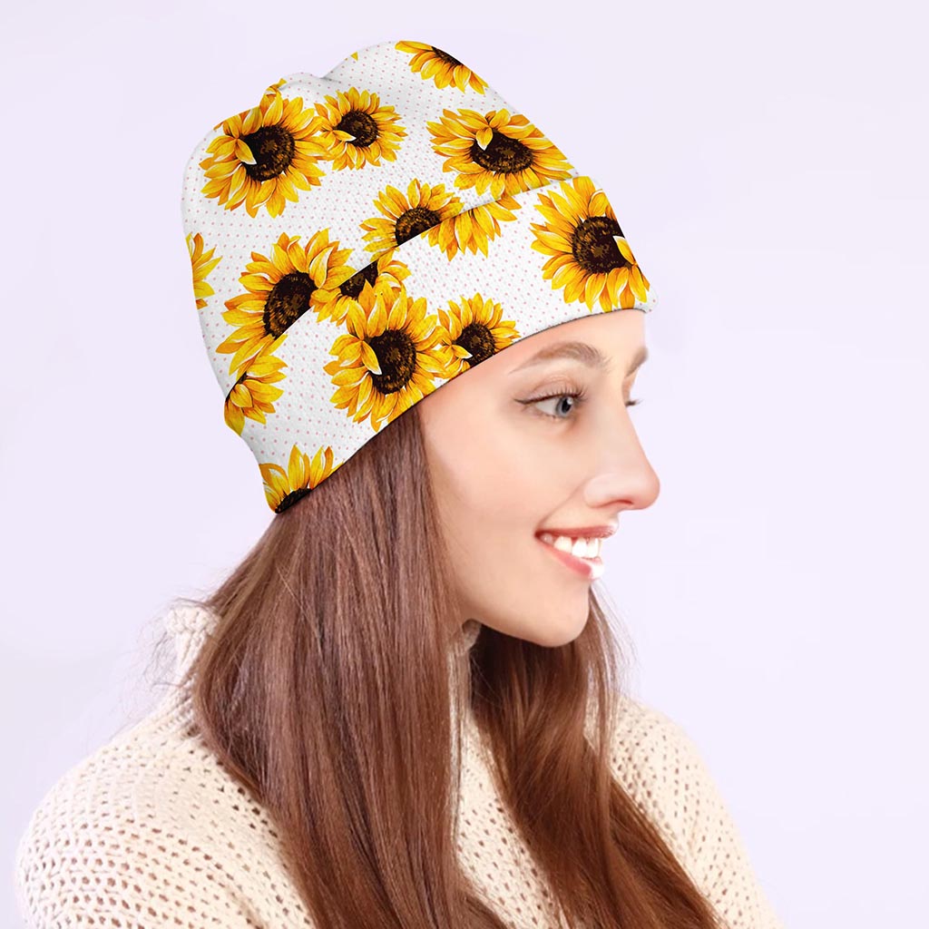 Sunflower Polka Dot Pattern Print Beanie
