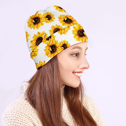 Sunflower Polka Dot Pattern Print Beanie