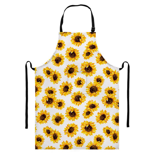 Sunflower Polka Dot Pattern Print Bib Apron With Pocket