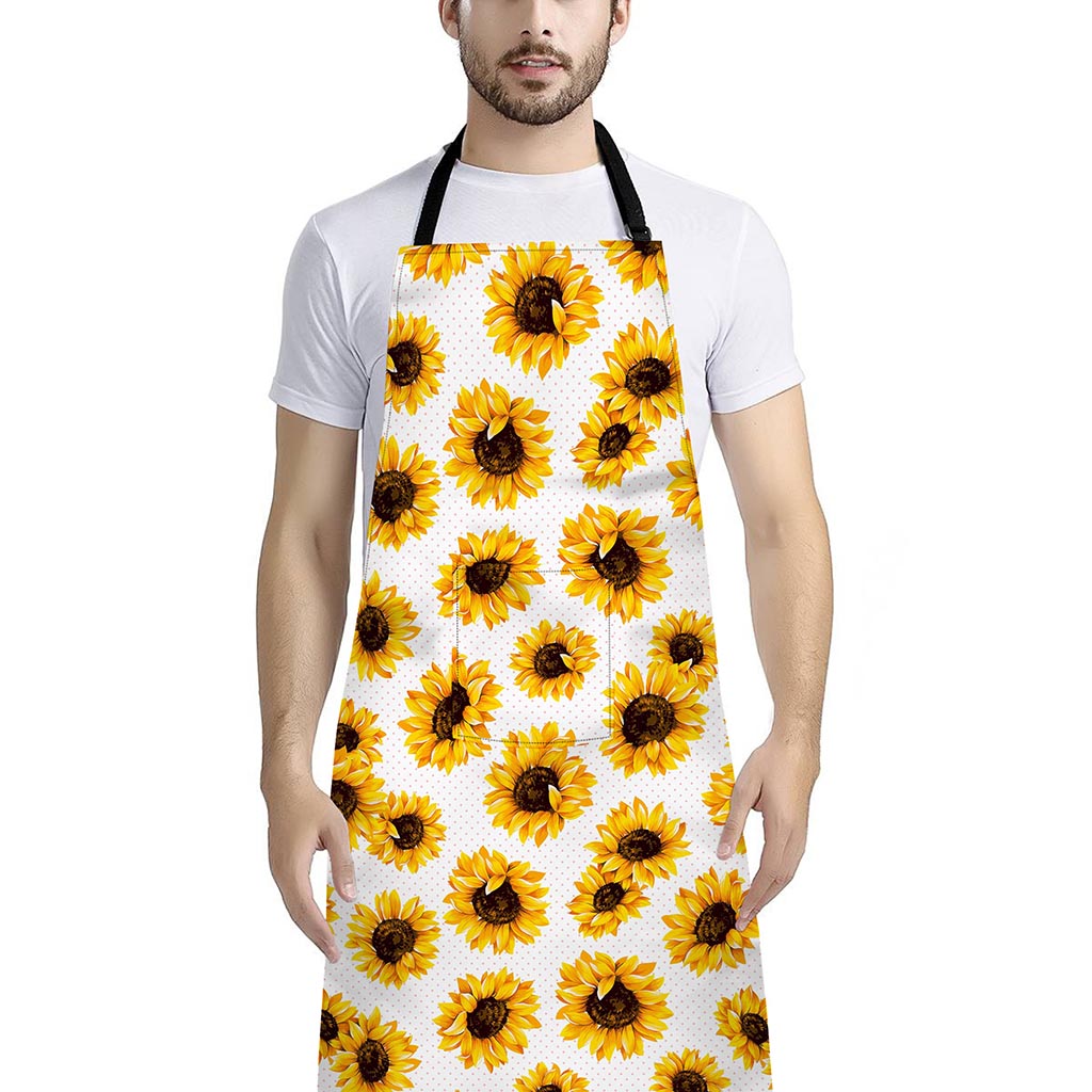 Sunflower Polka Dot Pattern Print Bib Apron With Pocket