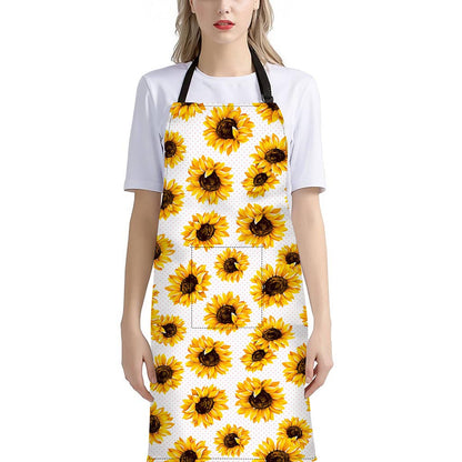 Sunflower Polka Dot Pattern Print Bib Apron With Pocket
