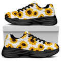 Sunflower Polka Dot Pattern Print Black Chunky Shoes