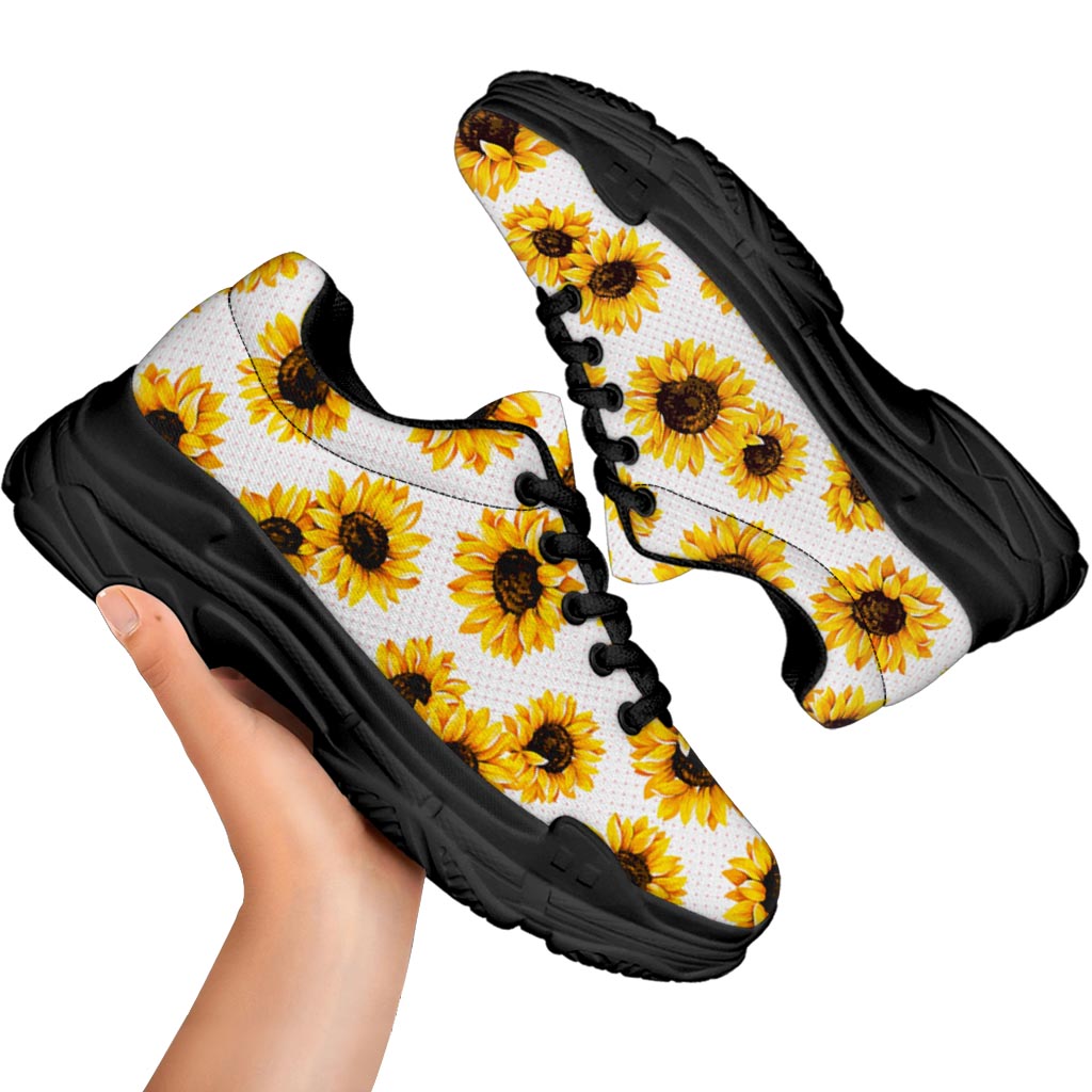 Sunflower Polka Dot Pattern Print Black Chunky Shoes
