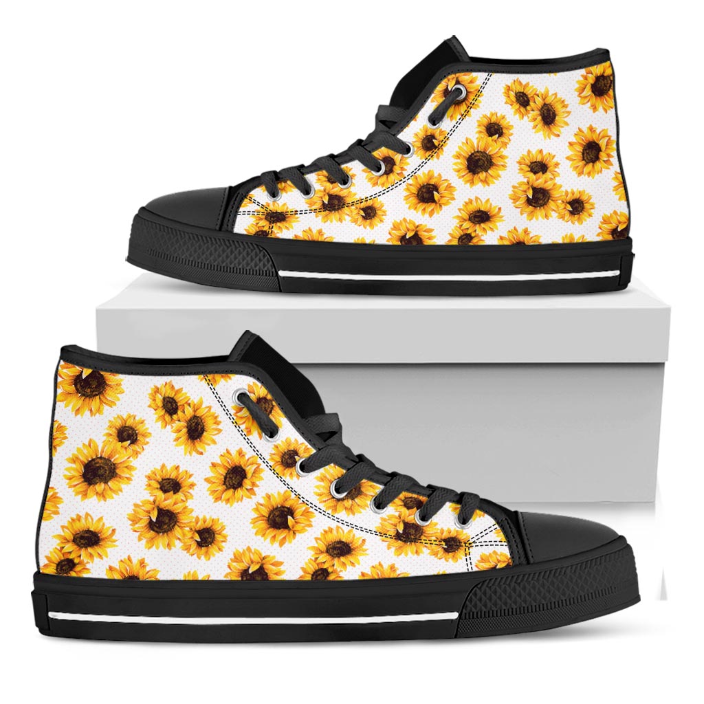 Sunflower Polka Dot Pattern Print Black High Top Sneakers