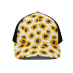 Sunflower Polka Dot Pattern Print Black Mesh Trucker Cap
