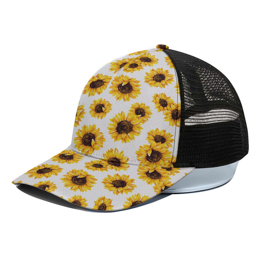 Sunflower Polka Dot Pattern Print Black Mesh Trucker Cap