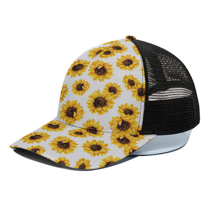 Sunflower Polka Dot Pattern Print Black Mesh Trucker Cap