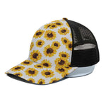 Sunflower Polka Dot Pattern Print Black Mesh Trucker Cap