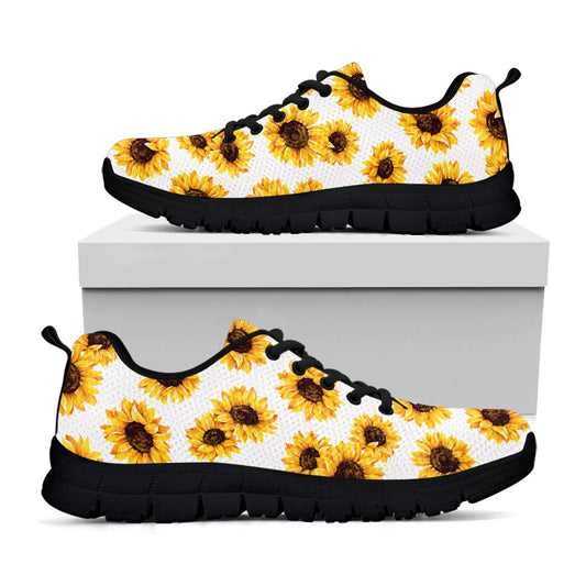 Sunflower Polka Dot Pattern Print Black Running Shoes