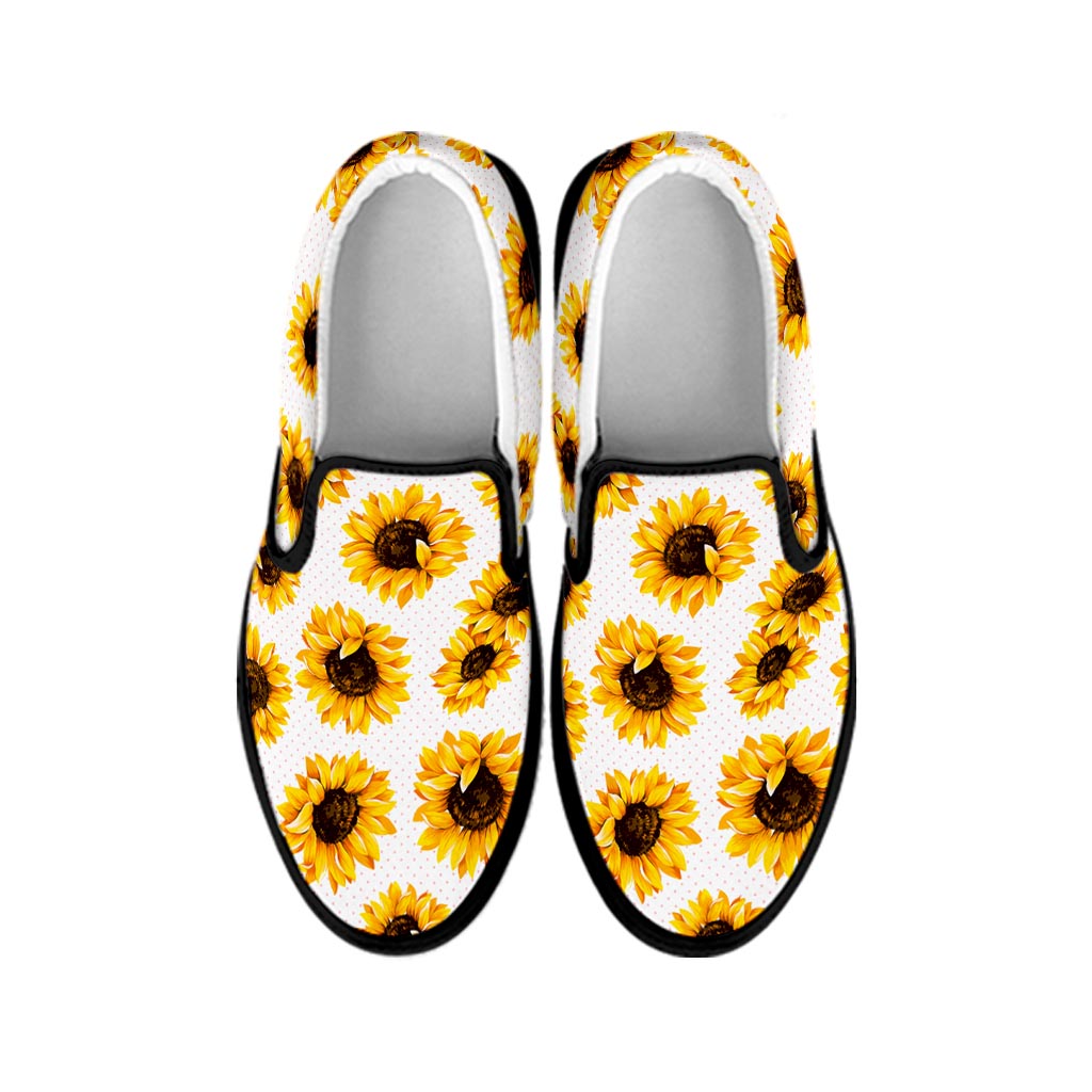 Sunflower Polka Dot Pattern Print Black Slip On Sneakers