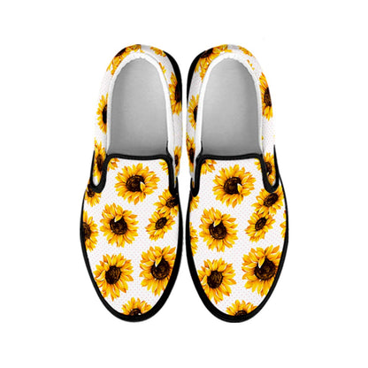 Sunflower Polka Dot Pattern Print Black Slip On Sneakers