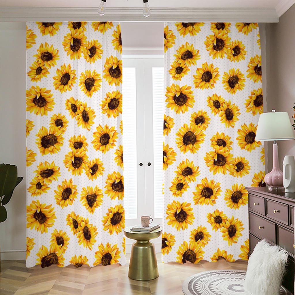 Sunflower Polka Dot Pattern Print Blackout Pencil Pleat Curtains