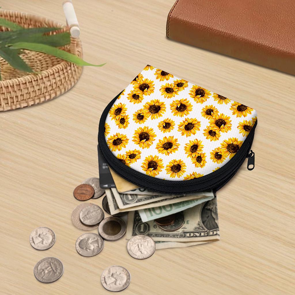 Sunflower Polka Dot Pattern Print Coin Purse