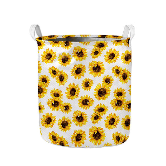 Sunflower Polka Dot Pattern Print Collapsible Laundry Basket
