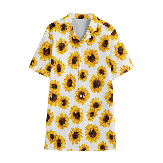 Sunflower Polka Dot Pattern Print Cotton Hawaiian Shirt
