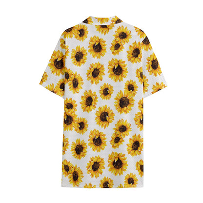 Sunflower Polka Dot Pattern Print Cotton Hawaiian Shirt