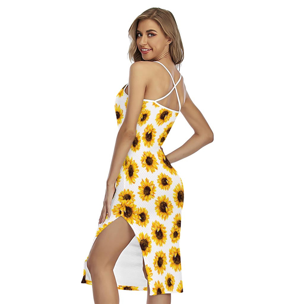 Sunflower Polka Dot Pattern Print Cross Back Cami Dress