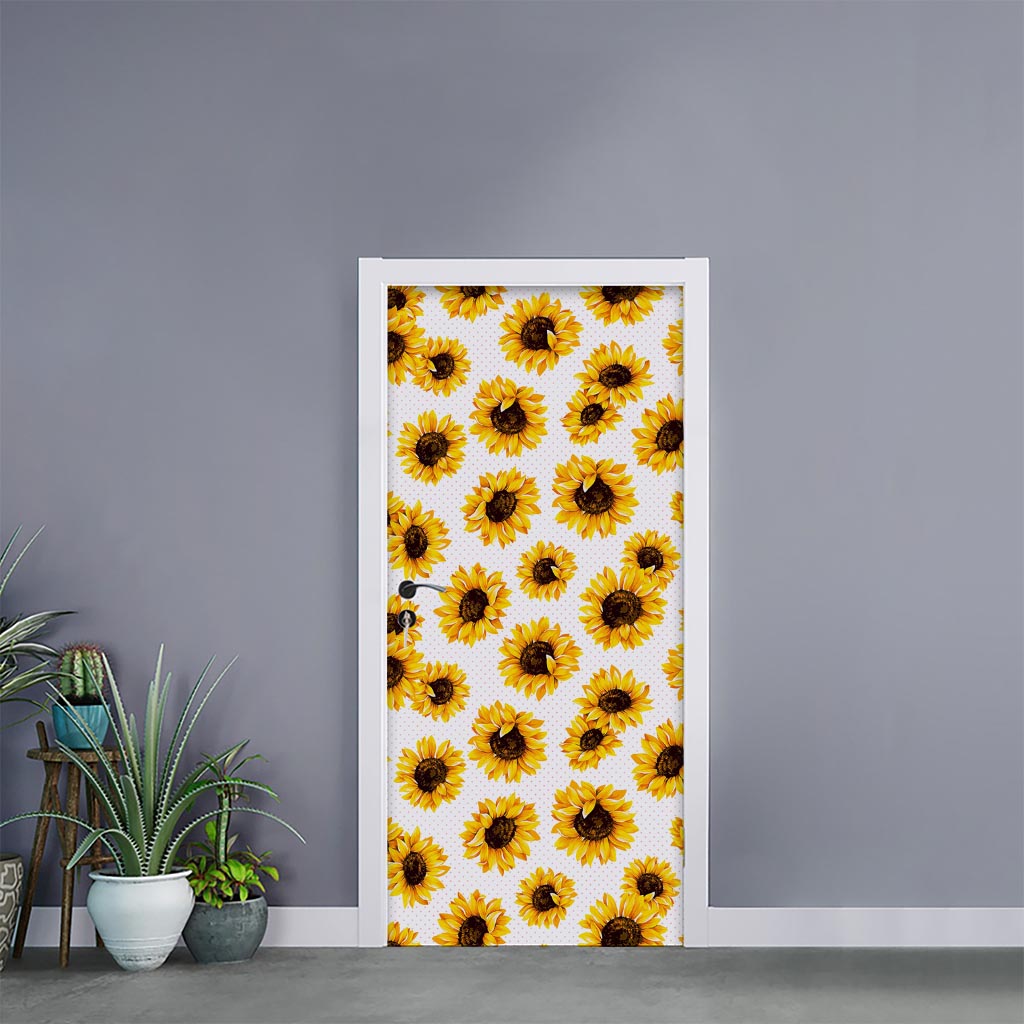Sunflower Polka Dot Pattern Print Door Sticker