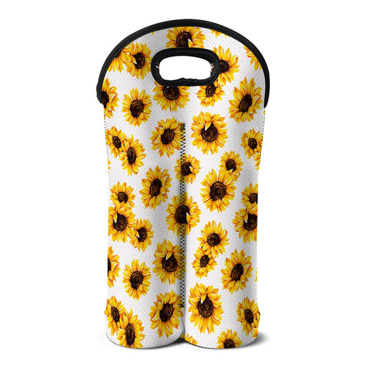 Sunflower Polka Dot Pattern Print Double Neoprene Wine Tote
