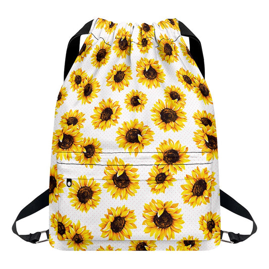 Sunflower Polka Dot Pattern Print Drawstring Backpack