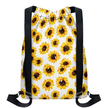 Sunflower Polka Dot Pattern Print Drawstring Backpack