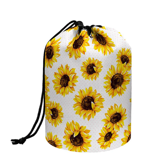 Sunflower Polka Dot Pattern Print Drawstring Makeup Bag