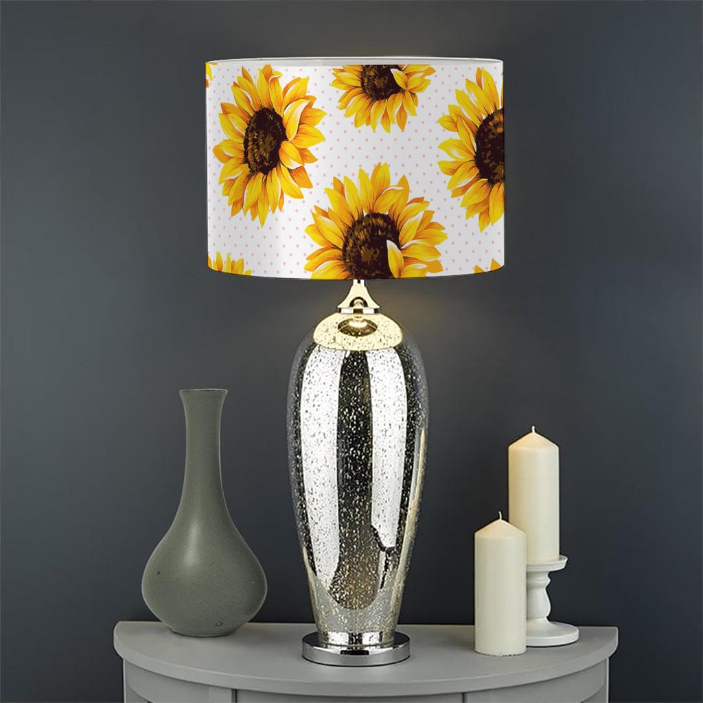 Sunflower Polka Dot Pattern Print Drum Lamp Shade