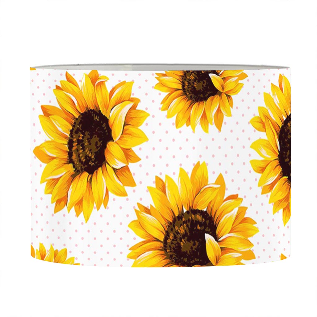 Sunflower Polka Dot Pattern Print Drum Lamp Shade