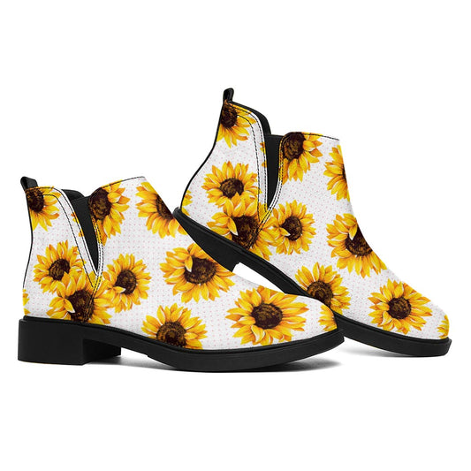 Sunflower Polka Dot Pattern Print Flat Ankle Boots