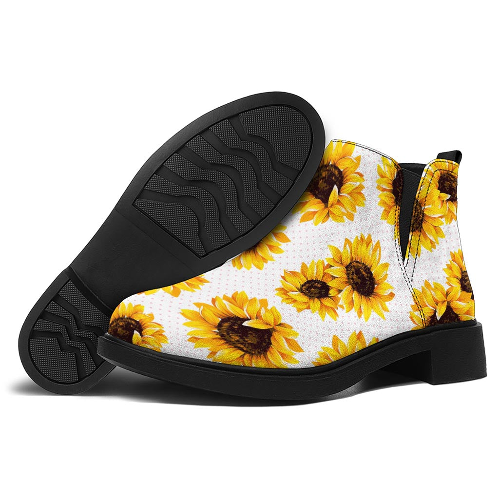 Sunflower Polka Dot Pattern Print Flat Ankle Boots
