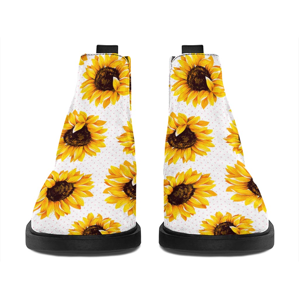 Sunflower Polka Dot Pattern Print Flat Ankle Boots
