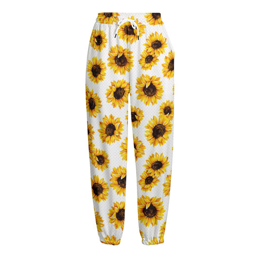 Sunflower Polka Dot Pattern Print Fleece Lined Knit Pants