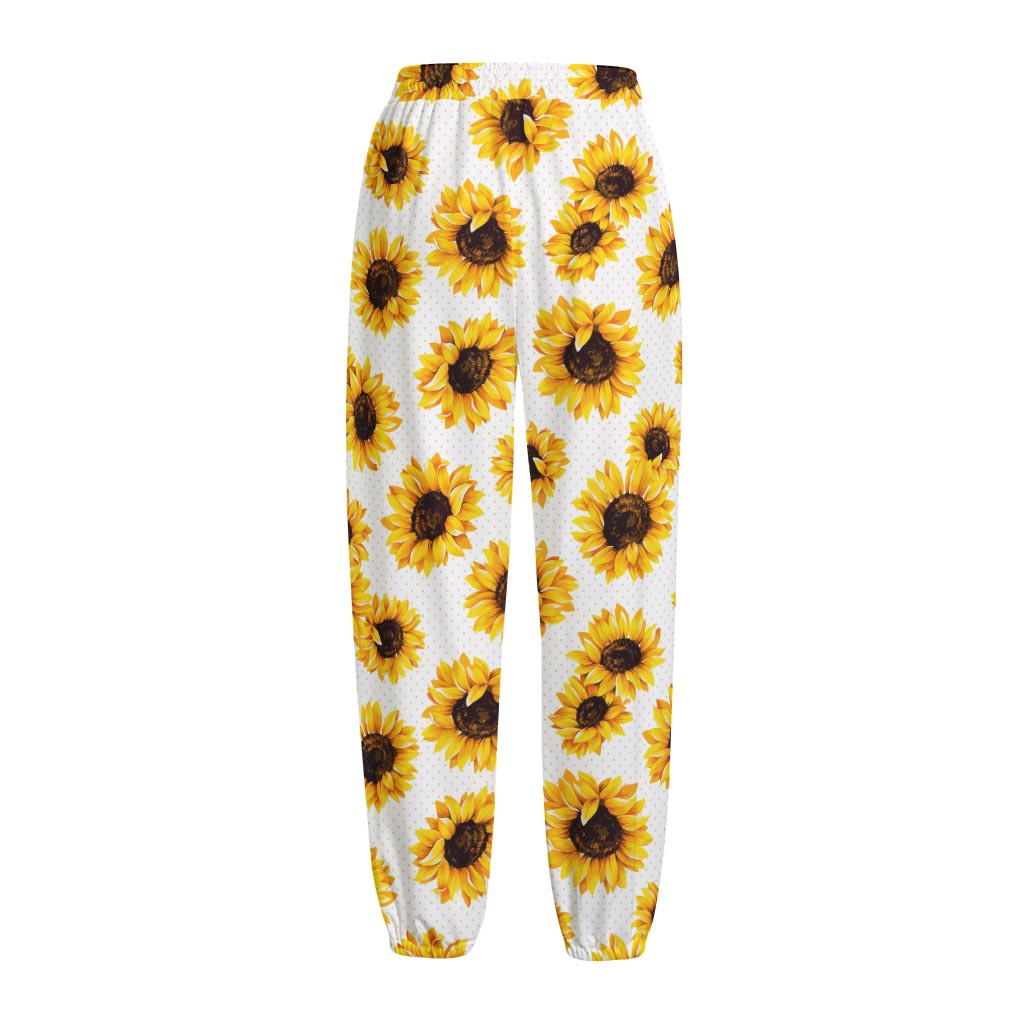 Sunflower Polka Dot Pattern Print Fleece Lined Knit Pants