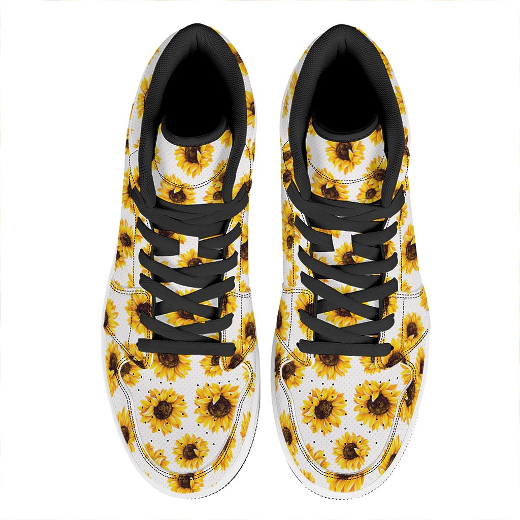 Sunflower Polka Dot Pattern Print High Top Leather Sneakers