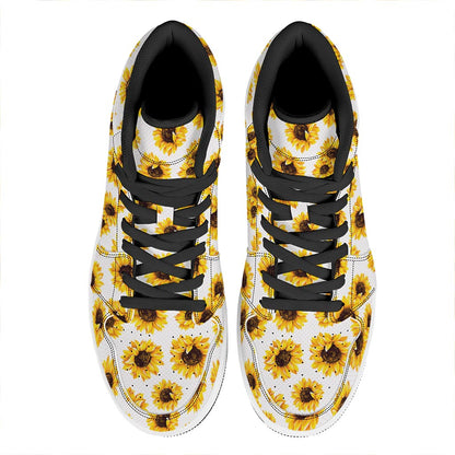 Sunflower Polka Dot Pattern Print High Top Leather Sneakers