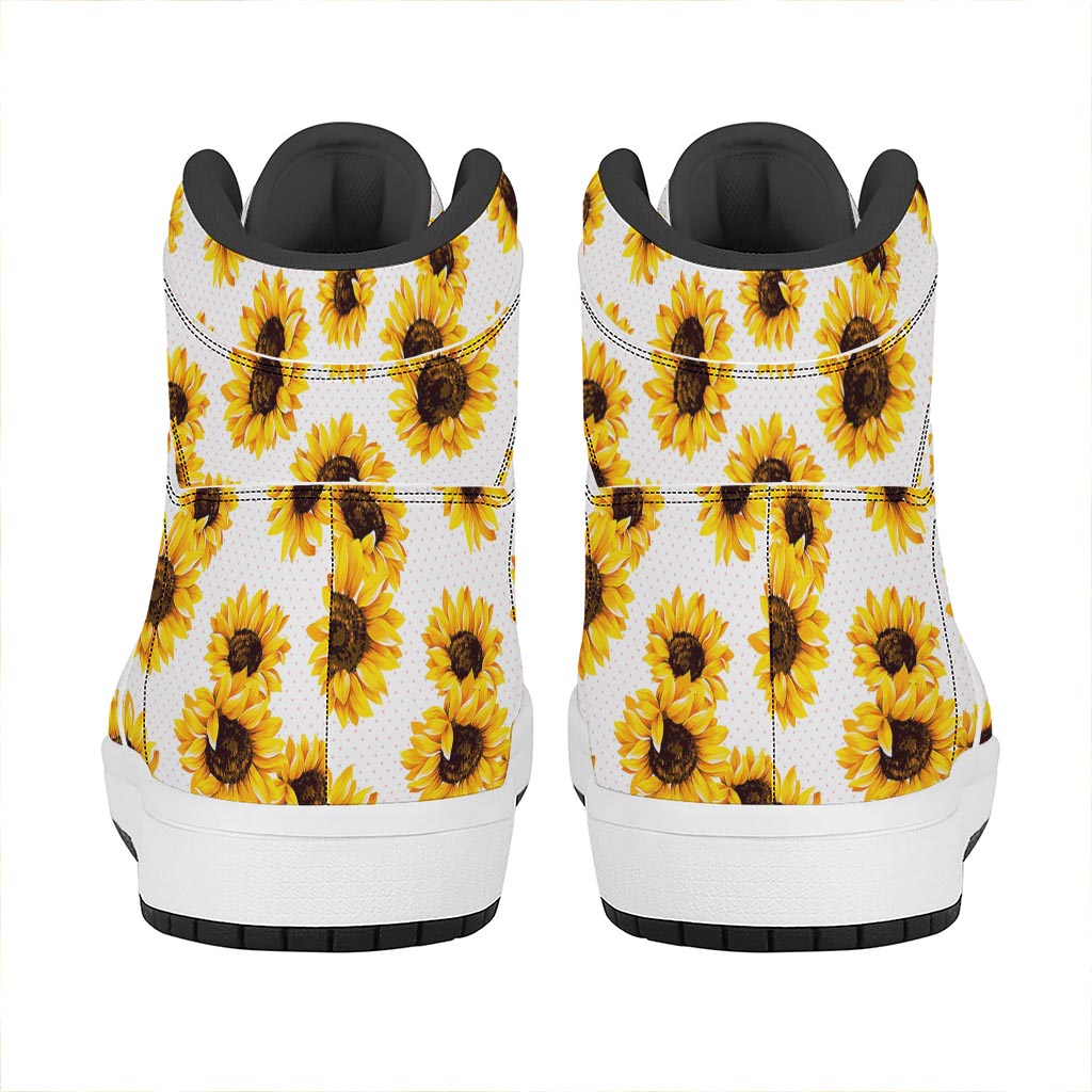 Sunflower Polka Dot Pattern Print High Top Leather Sneakers