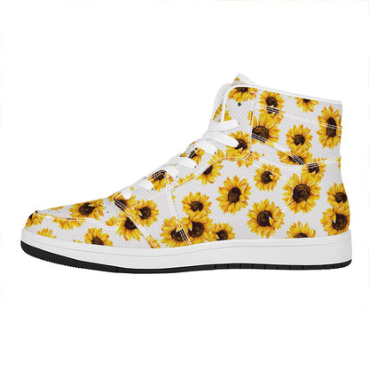 Sunflower Polka Dot Pattern Print High Top Leather Sneakers