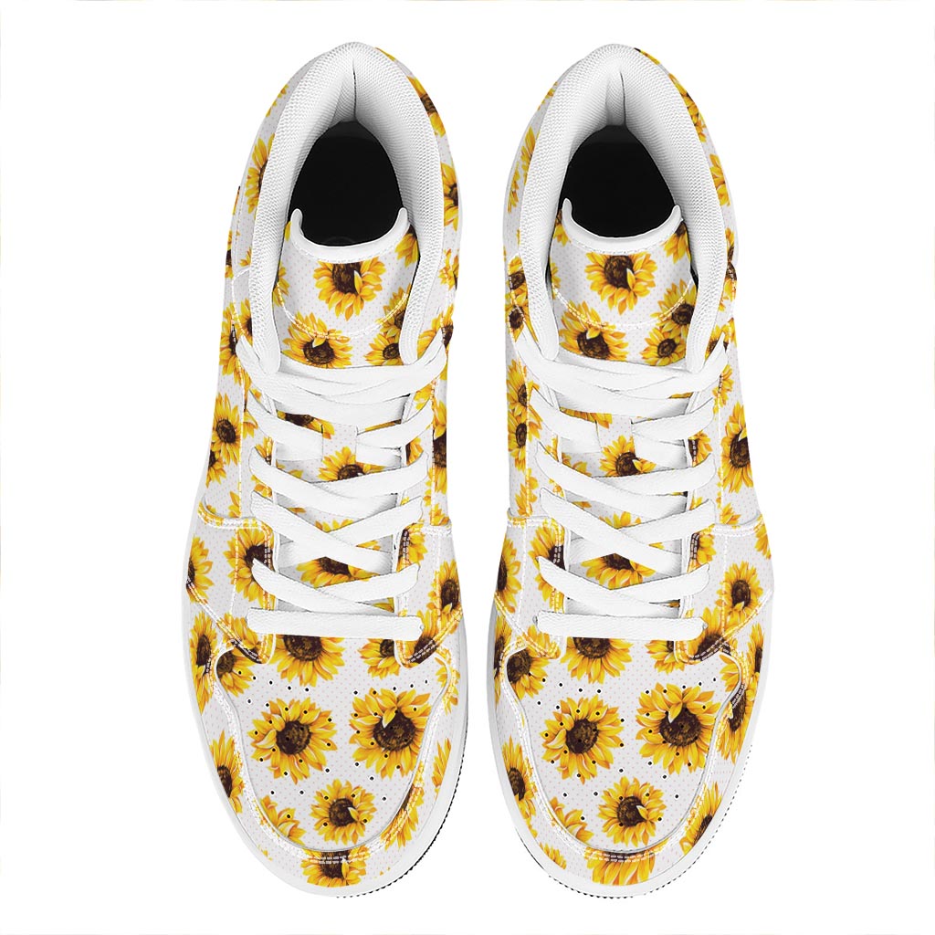 Sunflower Polka Dot Pattern Print High Top Leather Sneakers