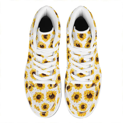 Sunflower Polka Dot Pattern Print High Top Leather Sneakers