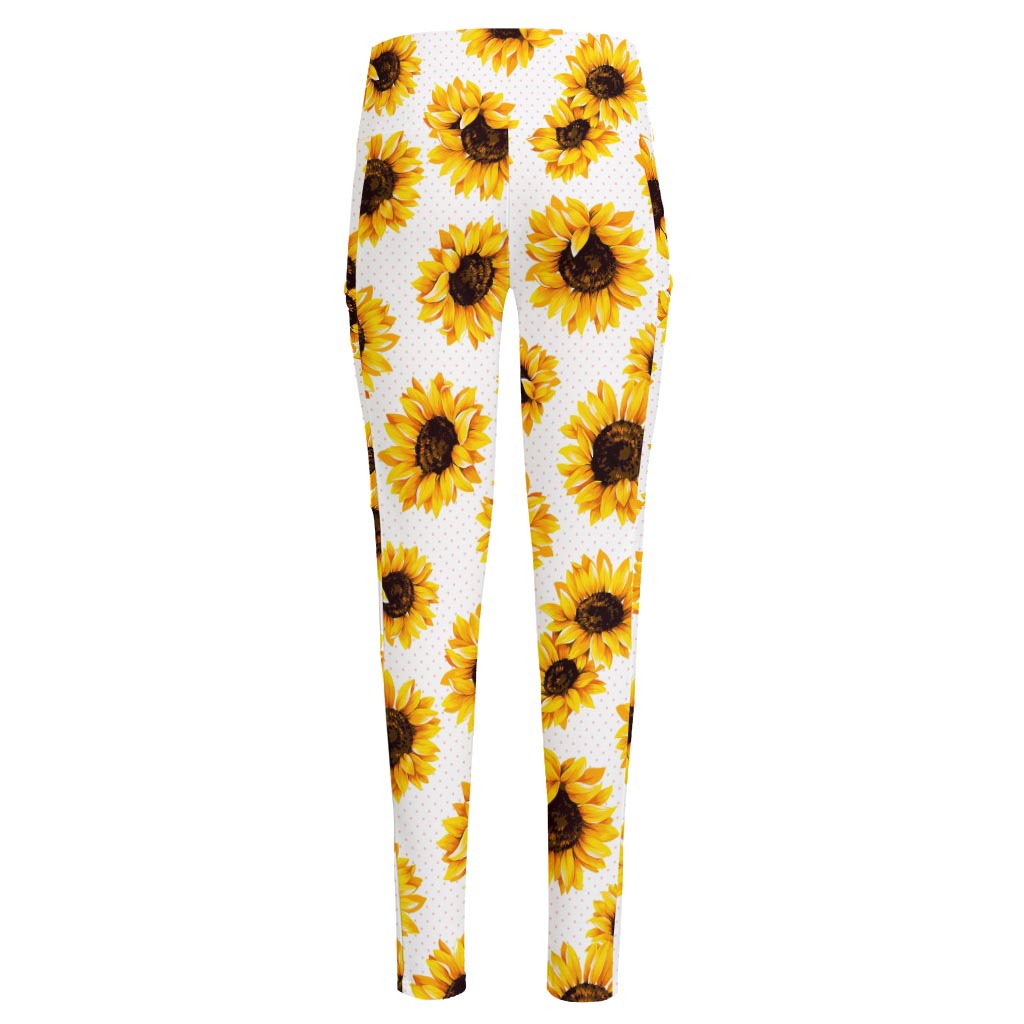 Sunflower Polka Dot Pattern Print High-Waisted Pocket Leggings