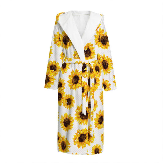 Sunflower Polka Dot Pattern Print Hooded Bathrobe