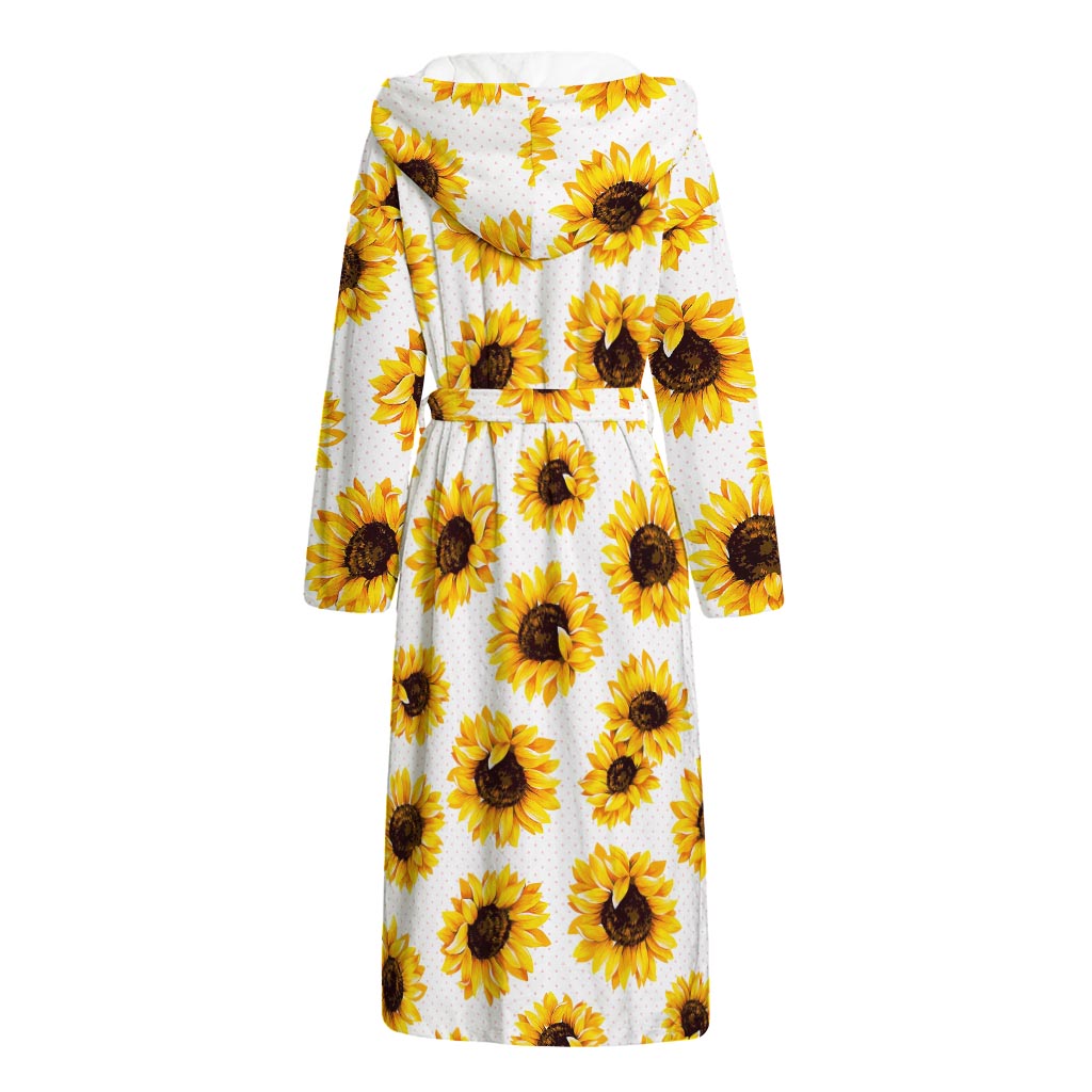 Sunflower Polka Dot Pattern Print Hooded Bathrobe