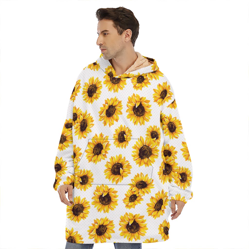 Sunflower Polka Dot Pattern Print Hoodie Blanket