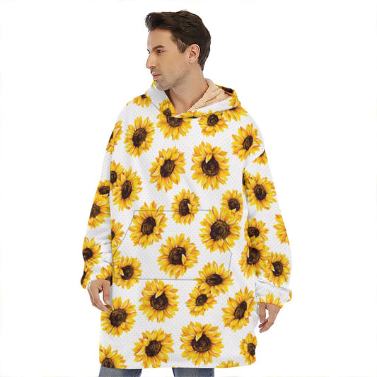 Sunflower Polka Dot Pattern Print Hoodie Blanket