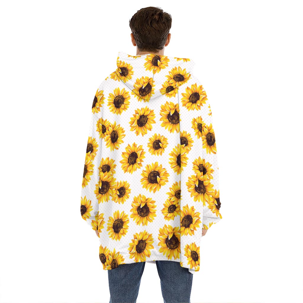 Sunflower Polka Dot Pattern Print Hoodie Blanket