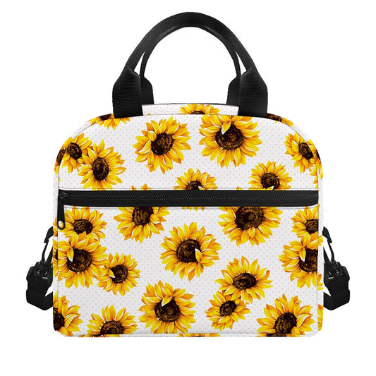 Sunflower Polka Dot Pattern Print Insulated Lunch Bag