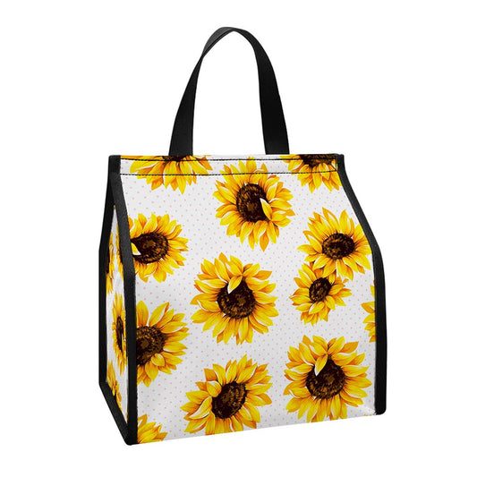 Sunflower Polka Dot Pattern Print Insulated Lunch Tote
