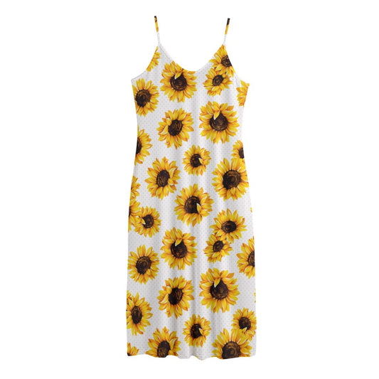 Sunflower Polka Dot Pattern Print Jersey Midi Cami Dress